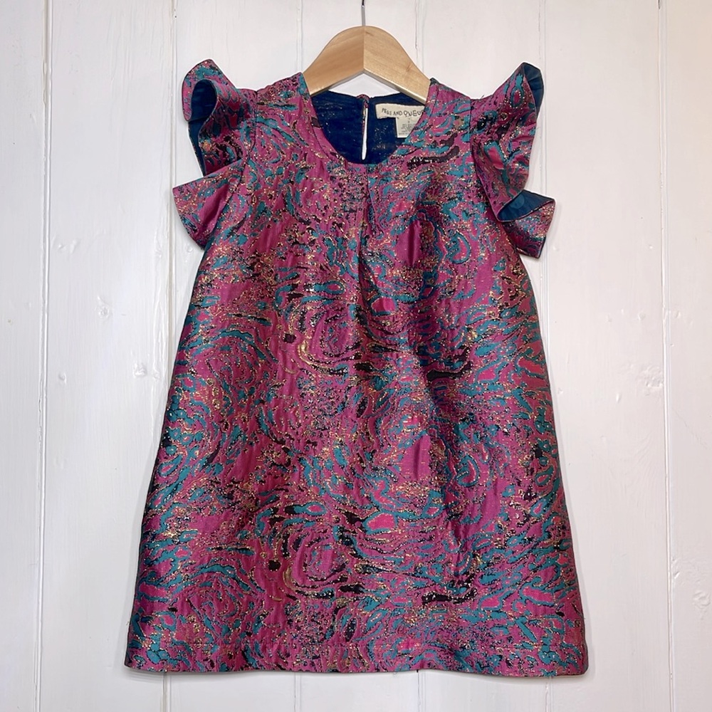 PEAS & QUEUES EUC Metallic Ruffle Sleeve Jacquard Dress